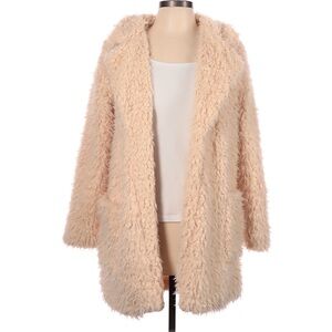 Plush Faux Fur Open Front Coat in Blush